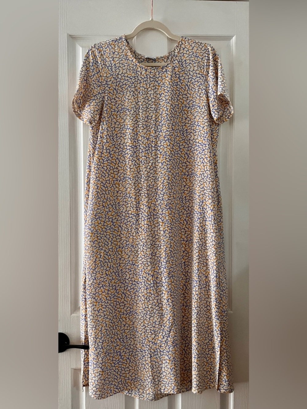 Cuyana 100% Silk Abstract Print Midi Dress with Pockets